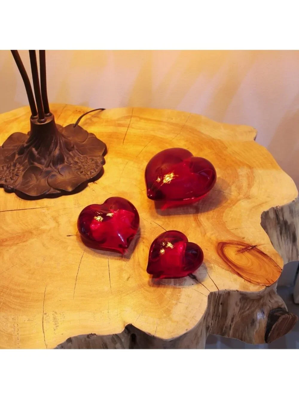 Hand Blown Murano Style Red Heart Paperweight - Art Glass Keepsake for
